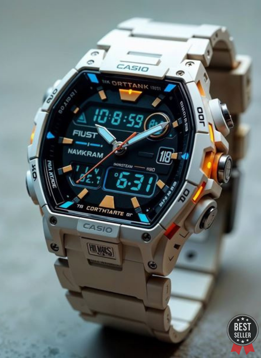 Black Silver Stainless Steel Dial Analog- Digital Watch