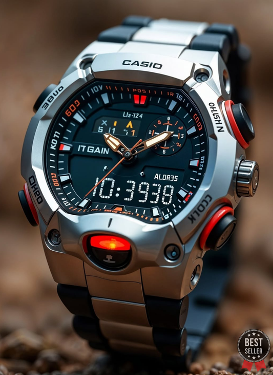 Black Silver Stainless Steel Dial Analog- Digital Watch