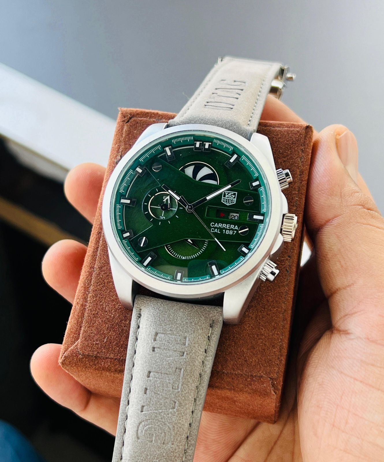 Tag Heuer Carrera Cal 1887 - Green White Leather Belt